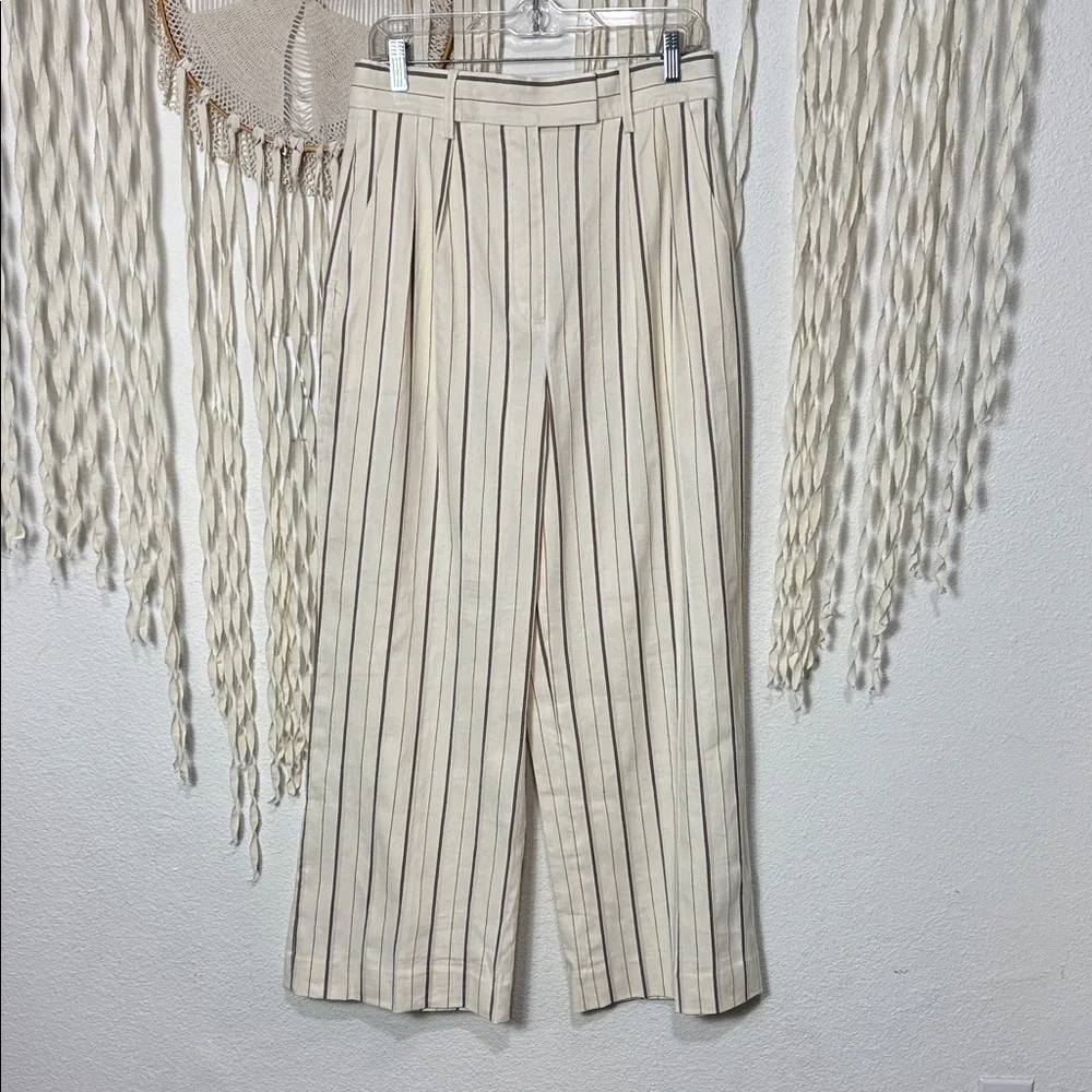 Banana Republic NWT Alva Linen Cotton Stripe Wide Leg High Rise Trouser US8/P